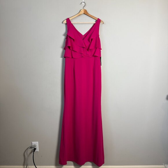 Adrianna Papell Ruffle Crepe Maxi Gown Women's 10 Pink Formal Dress Party NWT - Picture 2 of 16